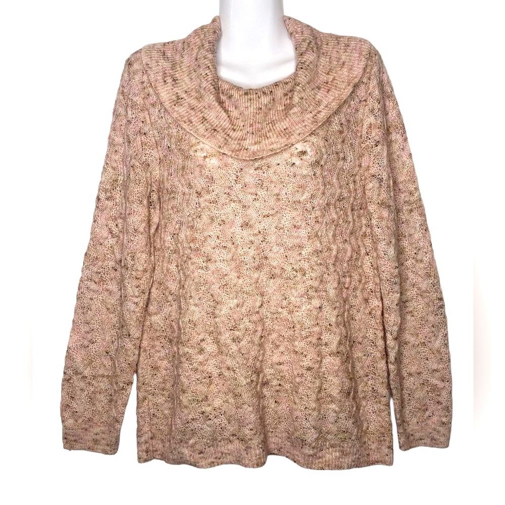 Christopher‎ & Banks Women’s Blush Pink Brown Speckled Cowl Neck Sweater Sz L